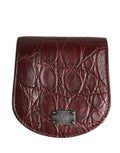 Men's Burgundy Exotic Skin Condom Case Holder Pocket Wallet Caiman Leather