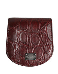 Men's Burgundy Exotic Skin Condom Case Holder Pocket Wallet Caiman Leather