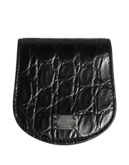Men's Black Exotic Skin Condom Case Holder Pocket Wallet Caiman Leather