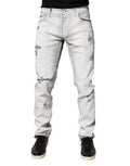 Light Gray Distressed Skinny Men Denim Jeans Cotton Elastane Clothing