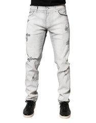 Light Gray Distressed Skinny Men Denim Jeans Cotton Elastane Clothing
