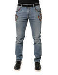 Blue Embellished Loose Cotton Men Denim Jeans Elastane Clothing