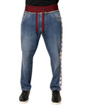 Men's Blue Cotton Drawstring Straight Denim Jeans Polyester Elastane Clothing