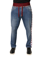 Men's Blue Cotton Drawstring Straight Denim Jeans Polyester Elastane Clothing