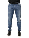 Men's Blue Tattered Skinny Cotton Denim Jeans Elastane Clothing