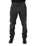 Dark Gray Slim Fit Cotton Men Denim Jeans Elastane Clothing