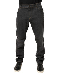 Dark Gray Slim Fit Cotton Men Denim Jeans Elastane Clothing