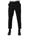 Men's Pinstriped Virgin Wool Trousers Black Elastane
