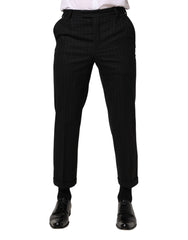 Men's Pinstriped Virgin Wool Trousers Black Elastane