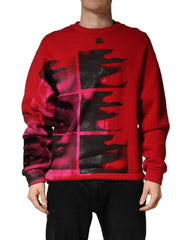 Red Graphic Crew Neck Men Sweatshirt Sweater Cotton Polyester Clothing