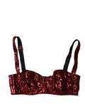 Women's Red Sequined Nylon Balconnet Bra Underwear Clothing