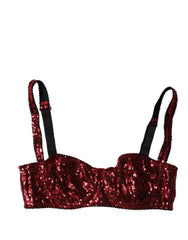 Women's Red Sequined Nylon Balconnet Bra Underwear Clothing