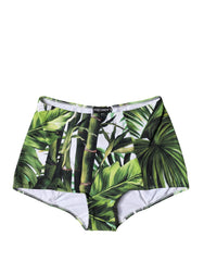 Women's Green Leaf Print High-Waisted Girdle Underwear Elastane Nylon Clothing