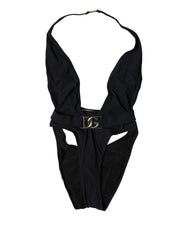Women's Black Dg Nylon One-Piece Swimsuit Swimwear Elastane Clothing