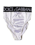 Women's White Logo Brief High Waist Panty Underwear Black And Acetate Elastane Nylon Clothing