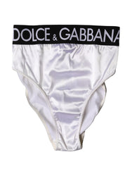 Women's White Logo Brief High Waist Panty Underwear Black And Acetate Elastane Nylon Clothing