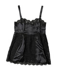 Women's Black Silk Lace Trim Lingerie Top Underwear