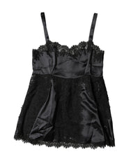 Women's Black Silk Lace Trim Lingerie Top Underwear