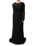 Women's Black Lace Long Sleeves Cotton Maxi Dress Nylon Viscose