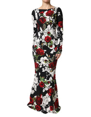 Women's Floral Viscose Bodycon Gown Black