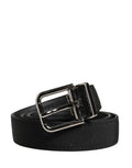 Men Black Viscose Leather Metal Buckle Belt Calf