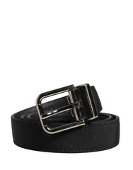 Men Black Viscose Leather Metal Buckle Belt Calf