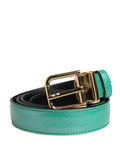 Men Green Classic Leather Metal Buckle Belt Calf