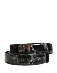 Men Black Marble Leather Dg Logo Buckle Belt Calf