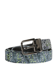 Men Multicolor Sequin Silver Metal Buckle Belt Cotton Pe Polyester Calf