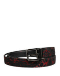 Men's Black Red Polyester Silver Metal Buckle Belt And