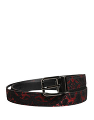 Men's Black Red Polyester Silver Metal Buckle Belt And
