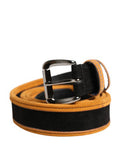 Men Black Orange Polyester Metal Buckle Belt Calf