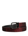 Men Red Jacquard Acetate Metal Buckle Belt Black And Polyester Calf