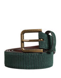 Men Green Velvet Leather Metal Buckle Belt Calf