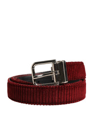 Men Red Velvet Leather Metal Buckle Belt Calf