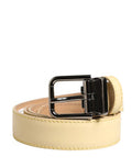 Men Yellow Classic Leather Metal Buckle Belt Calf