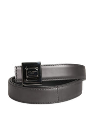 Men Silver Classic Leather Square Buckle Belt Lamb