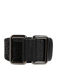 Men Black Dg Logo Polyester Metal Buckle Belt Calf