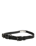 Men Black Calfskin Leather Metal Buckle Belt Calf