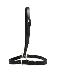 Men's Black Double Strap Leather Silver Buckle Belt Calf