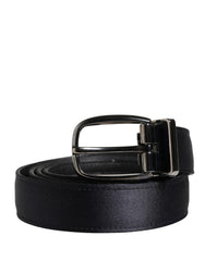 Men Black Classic Viscose Metal Buckle Belt Silk Calf