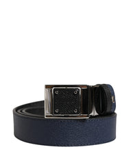 Men Blue Calfskin Leather Square Buckle Belt Calf