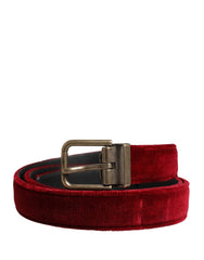 Men Burgundy Velvet Cotton Metal Buckle Belt Calf