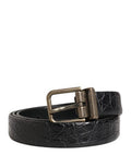 Men Black Exotic Leather Metal Buckle Belt Caiman