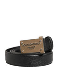 Men Black Calf Leather Logo Metal Buckle Belt