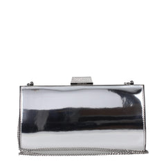 Women's Rhinestone-Embellished Metallic Leather Clutch Silver