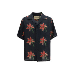 Men's Black Linen Pattern Shirt