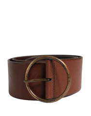 Men's Brown Leather Wide Waist Metal Round Belt