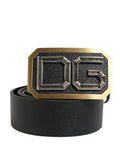 Men Black Leather Dg Logo Metal Buckle Belt Calf