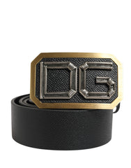 Men Black Leather Dg Logo Metal Buckle Belt Calf